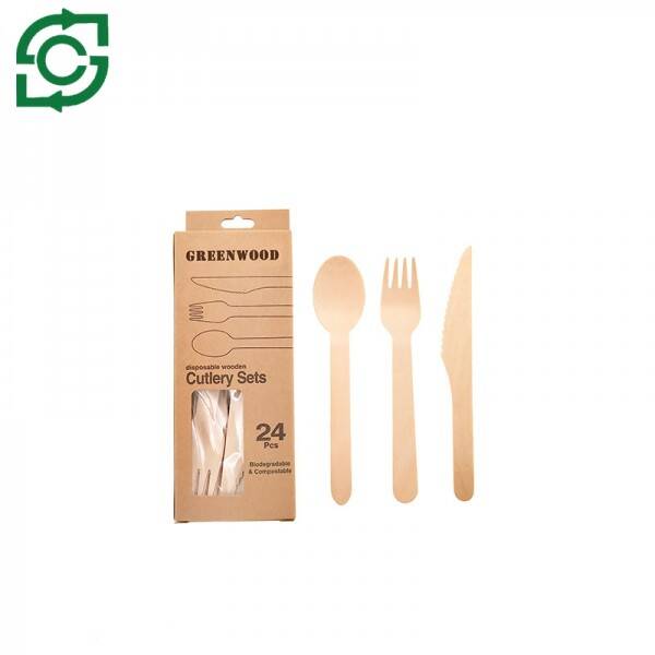 Eco-Friendly Disposable Wooden Cutlery With Paper Box -24pcs
