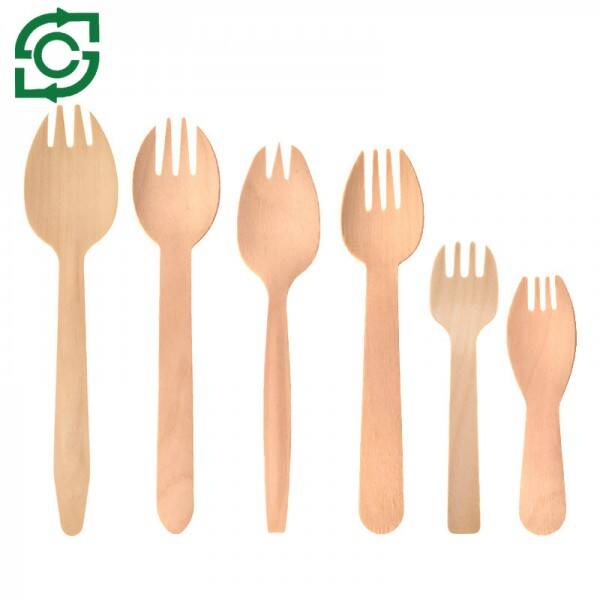 Birch Material Wooden Cutlery, Disposable Wooden Spork Wrapped In Single Paper Bag For Party Use