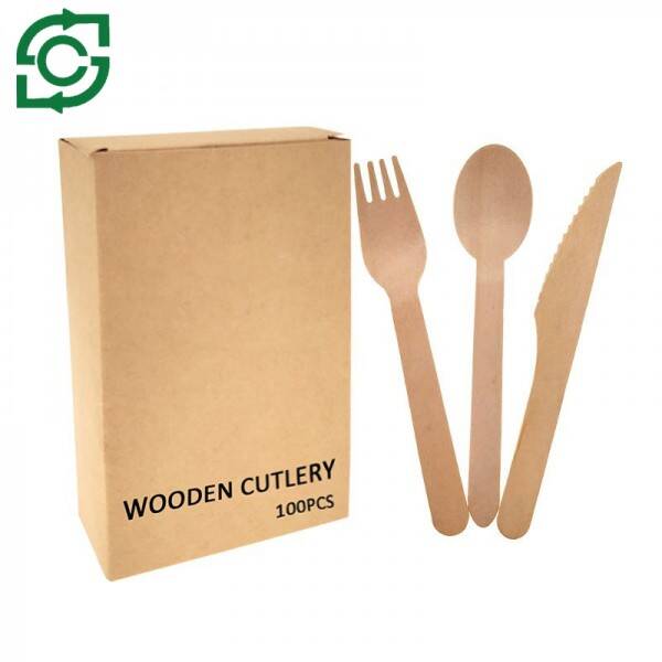 Eco-Friendly Disposable Wooden Cutlery With Paper Box -100pcs