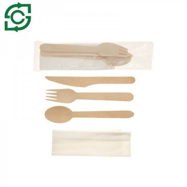 Eco-Friendly Disposable Wooden Cutlery Kit With OPP Wrapped