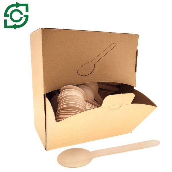 Disposable Wooden Cutlery In Paper Box Used At The Party